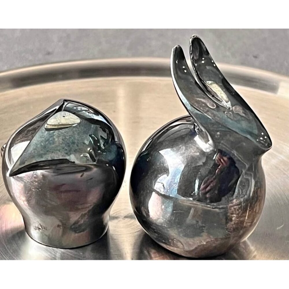 DANSK DESIGNS BIRD BUNNY RABBIT FIGURINE EPZ SILVER PLATED PAPERWEIGHT-Japan